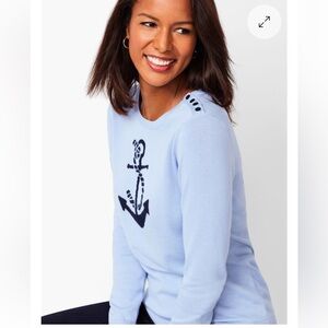 TALBOTS - Button-Shoulder Anchor Sweater, Blue, Size XLP
